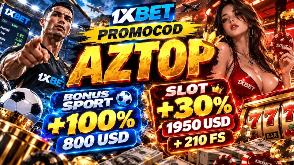 Claim your 1xbet welcome bonus with promo code AZTOP and get up to 800 USD for sports or 1950 USD plus 210 free spins for slots